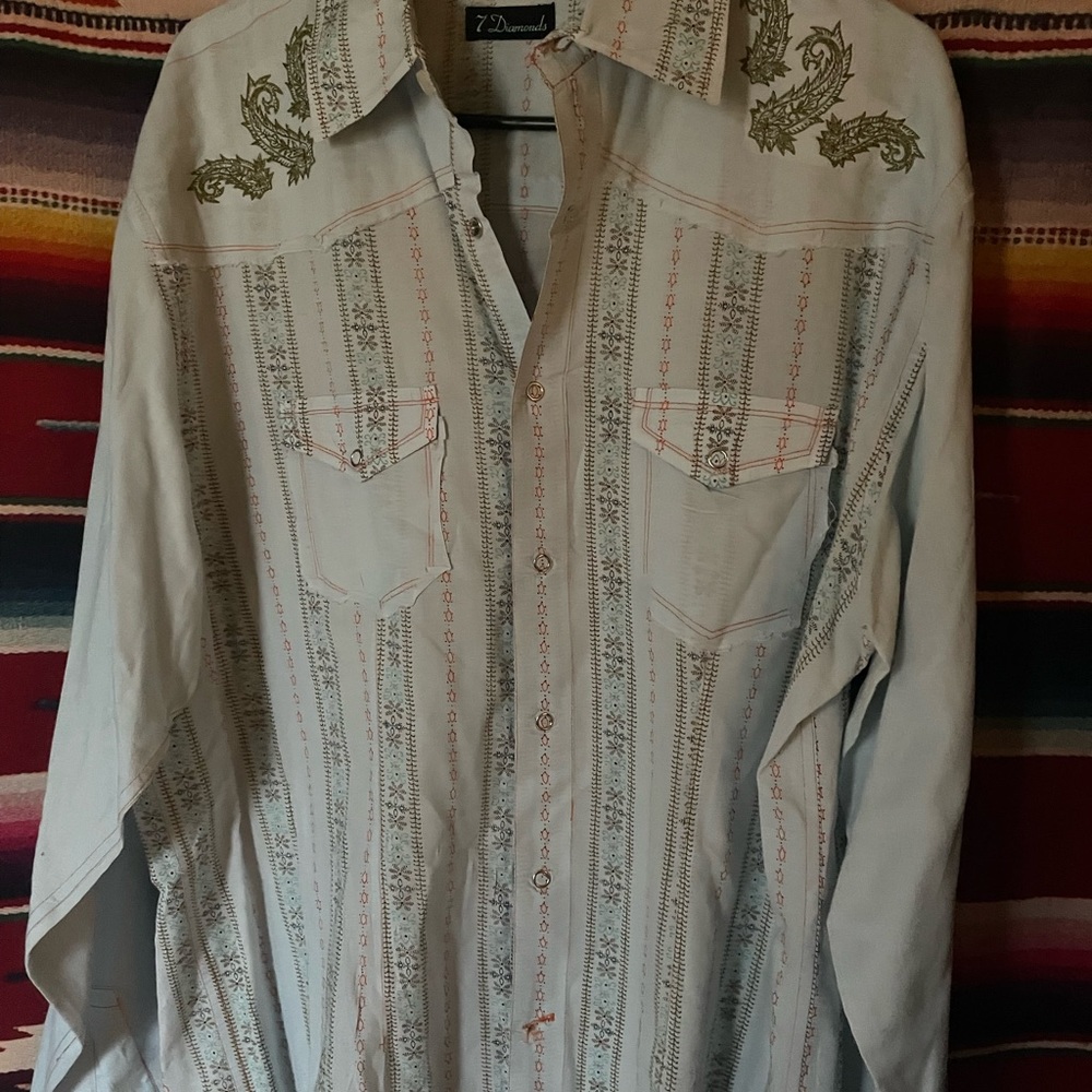 7 Diamonds Embroidered Snap Shirt